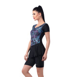 Splatter Printed Women's PADDED SWIM DRESS (Half) (Sun Protected and Chlorine Tested)