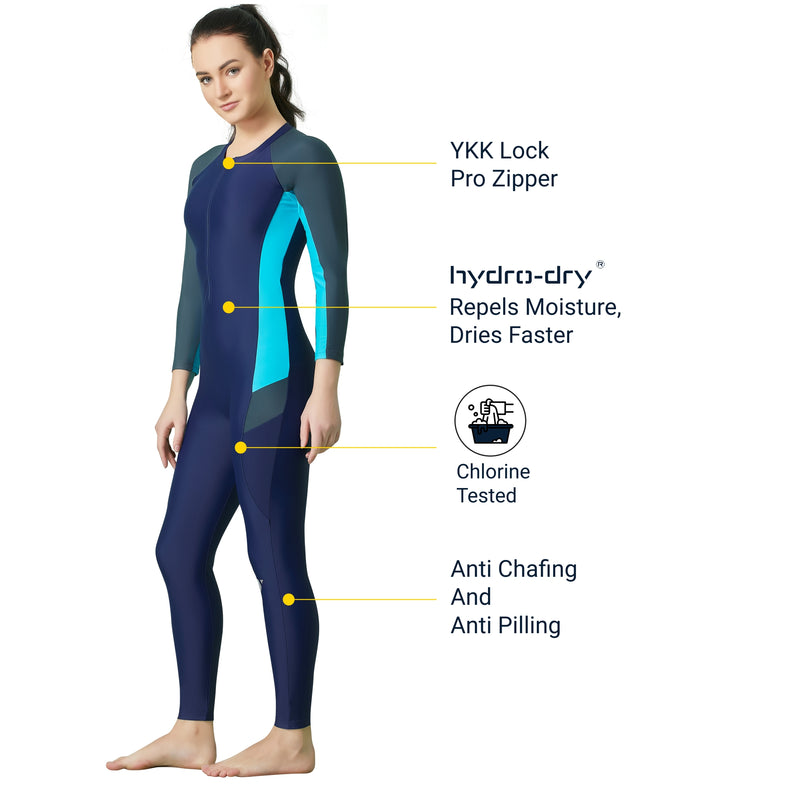 Power Block Women's PADDED SWIM SUIT (Full)  (Sun Protected and Chlorine Tested)